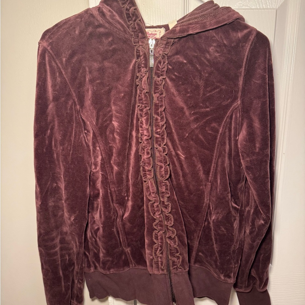 Brown Velvet Zip-Up Jacket with Ribbed Cuffs